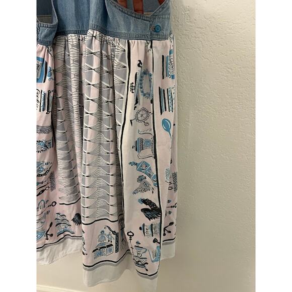 Dragonfly Dreams Women's Denim Jumper Dress L Sleeveless Embroidered Details - Picture 5 of 9